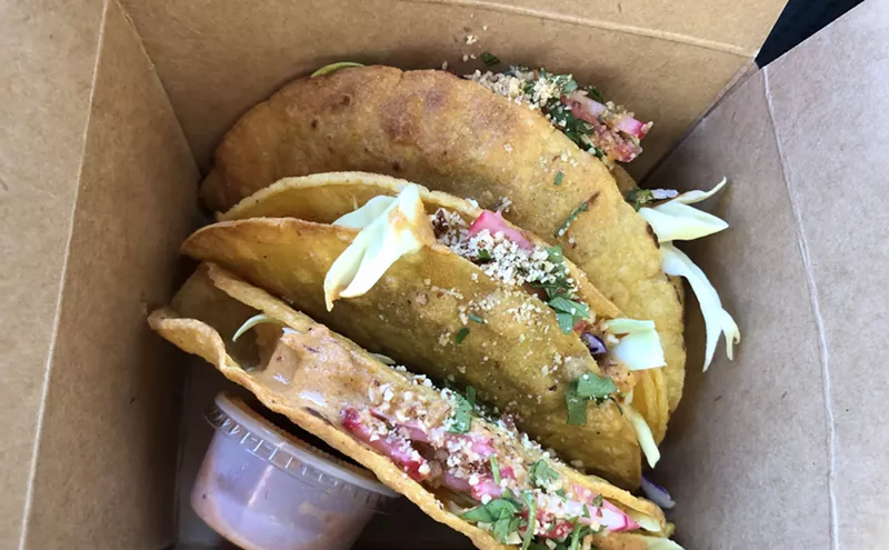 Image: $10 Lunch: Vegan Tacos De Papa, or Ceviche, at Pachamama