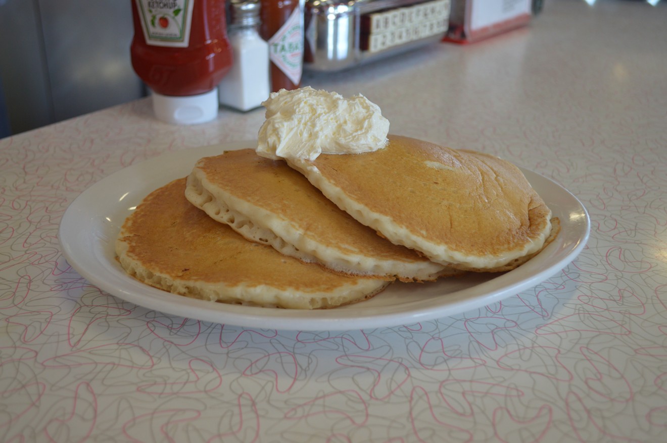 A straight-up stack of classic pancakes at Chase's Diner.