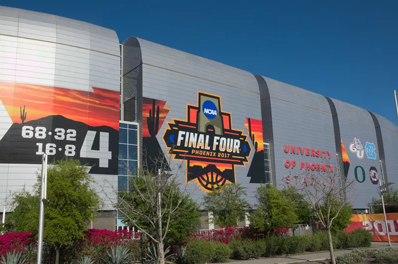 Image: University of Phoenix Stadium in Glendale is all decked out for the Final Four this weekend.