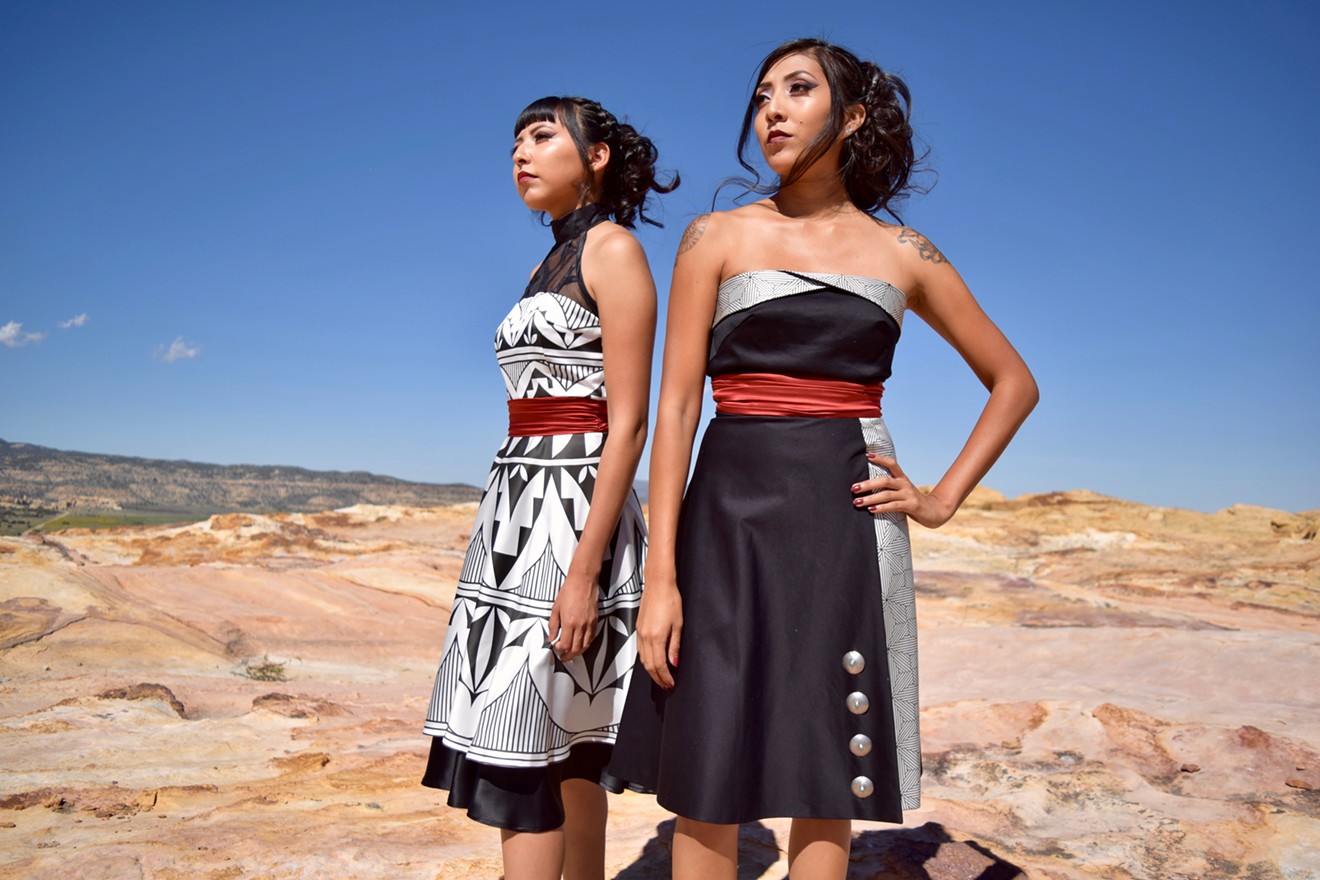See fashions by Phoenix-based Loren Aragon (Acoma Pueblo) in Scottsdale.