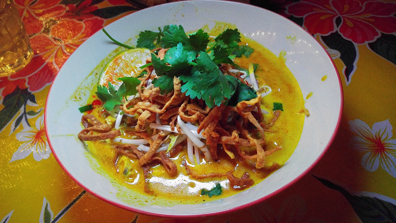Kao soi, a northern Thai-style chicken curry dish, is a dinner high point at Glai Baan.