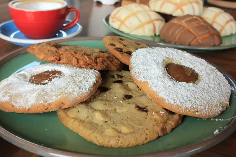 Image: Cookies, pan dulce, and a latte.