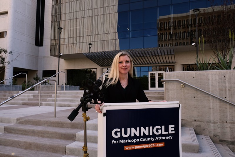 Julie Gunnigle formally launches her campaign outside the Maricopa County Attorney's Office on Monday.