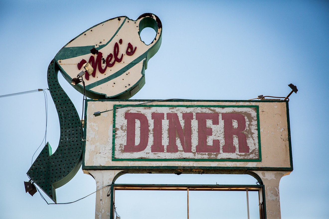 The iconic sign outside Mel's Diner.