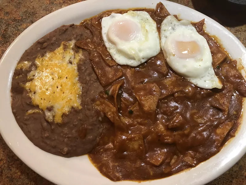 Image: Chilaquiles rojo, with eggs over easy from Comedor Guadalajara.