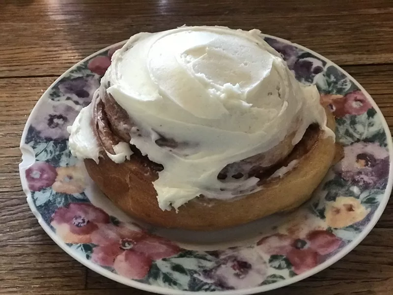 Image: The cream cheese frosting perfectly covers the top of this cinnamon roll at Lux Central.