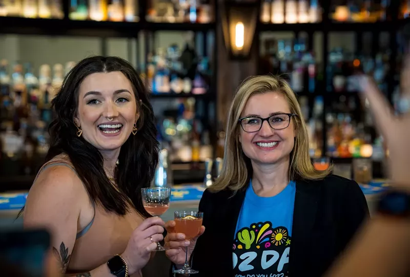 Image: Bartender Nicole Long and Phoenix Mayor Kate Gallego.