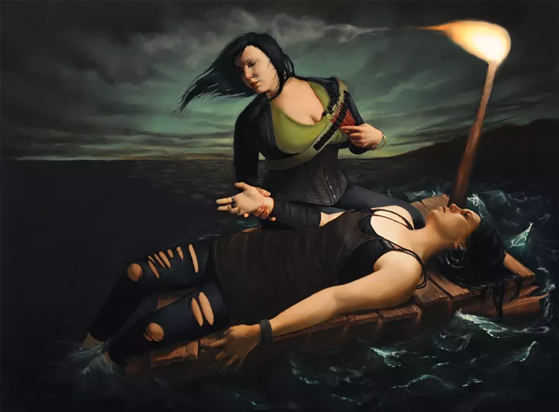 Image: Rachel Bess, Adventure Taking a Turn, 2013. Oil on panel, 12" x 16".