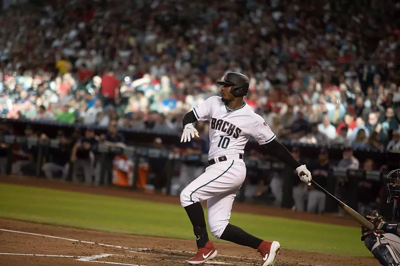 Image: Adam Jones mid-swing during an Arizona Diamondbacks game.