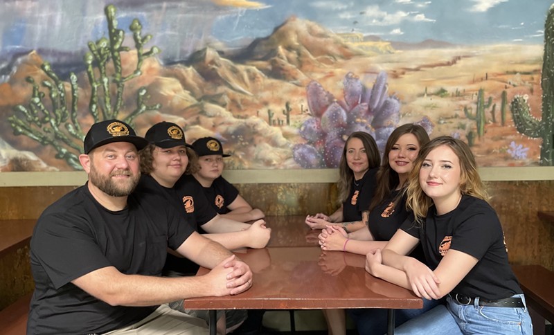 Cryin' Coyote BBQ is the Edgin family's first restaurant. From front left, father Cody, sons Jackson and Sawyer, mother Beth and daughters Tatem and Lily.