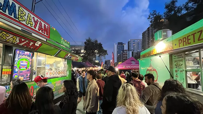 People in line for food trucks.