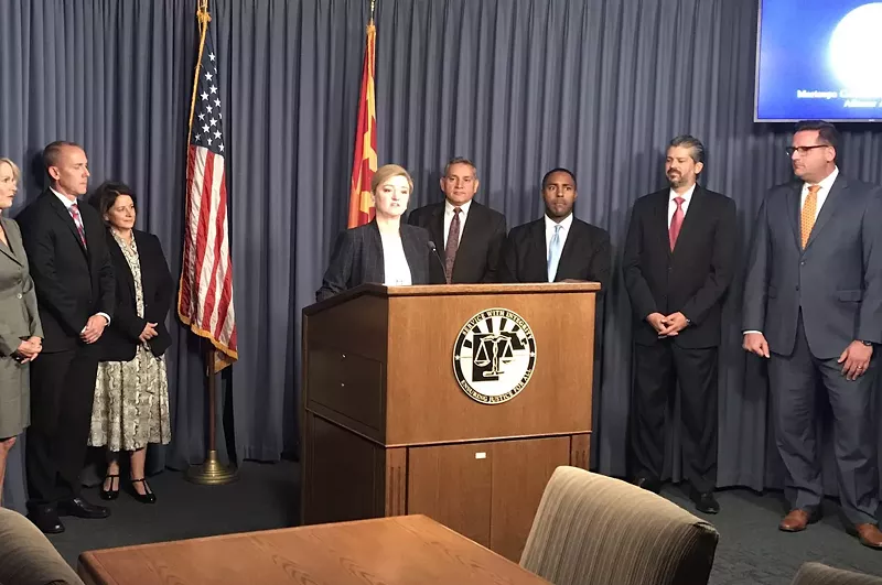 Image: The new Maricopa County Attorney, Allister Adel, at her first news conference.