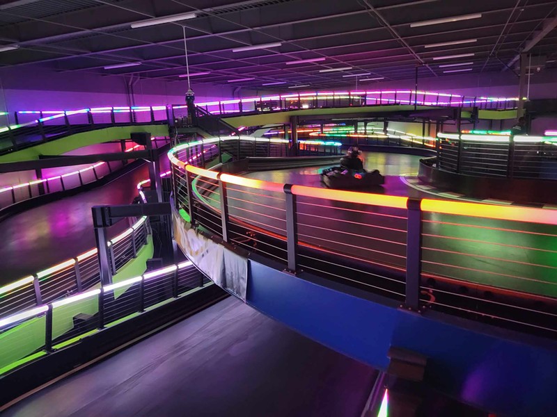 The new Andretti Indoor Karting & Games boasts a colorful, multi-level race track.
