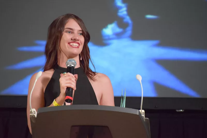 Image: Julie Akerly accepting her 2017 Mayor's Arts Award.