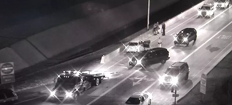 Image: Freeway camera footage shows the aftermath of a wrong-way driver crash on Loop 101 at McDowell Road on Monday, June 12, 2017.