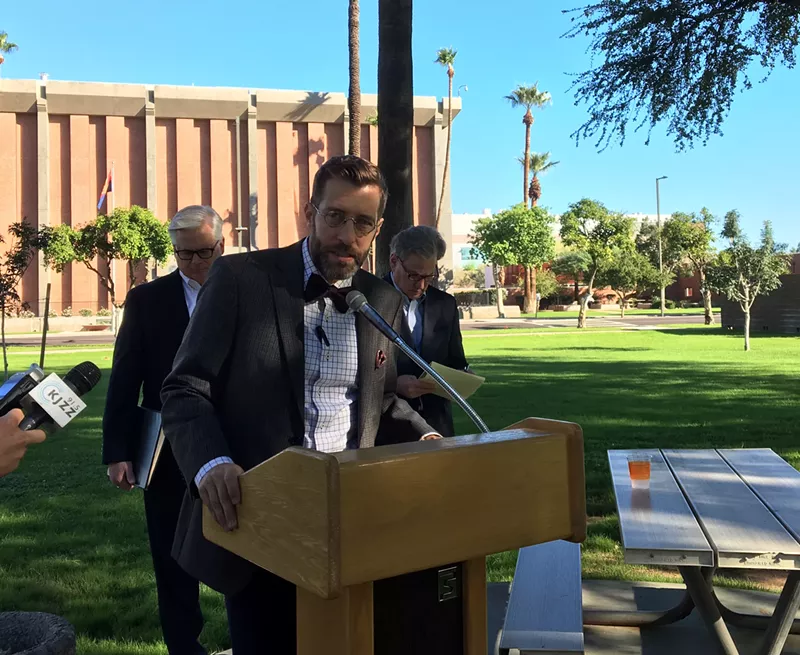 Image: State Representative Ken Clark, a Democrat, requests an investigation by the state attorney general at a press conference at the Capitol on October 24.