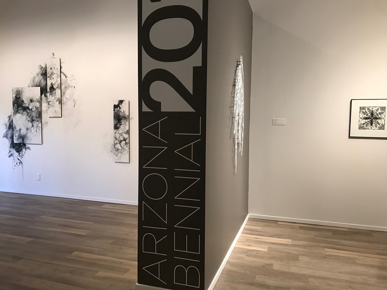From left: Works by Jessica Palomo, Alan Bur Johnson, and Daniel Friedman in the "2018 Arizona Biennial."
