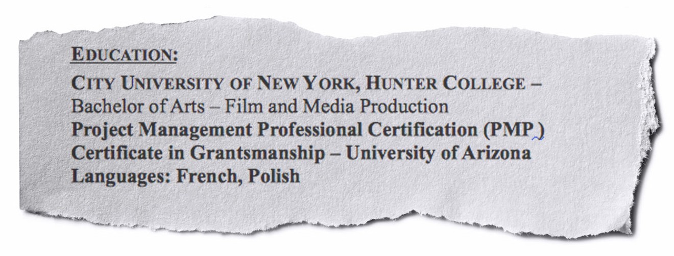 The Arizona Department of Education communications director wrote on his resume that he had a degree from Hunter College in New York. He does not.