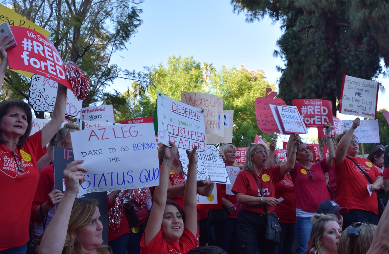 Arizona teachers rallied at the Capitol on Wednesday to demand a 20 percent pay raise.