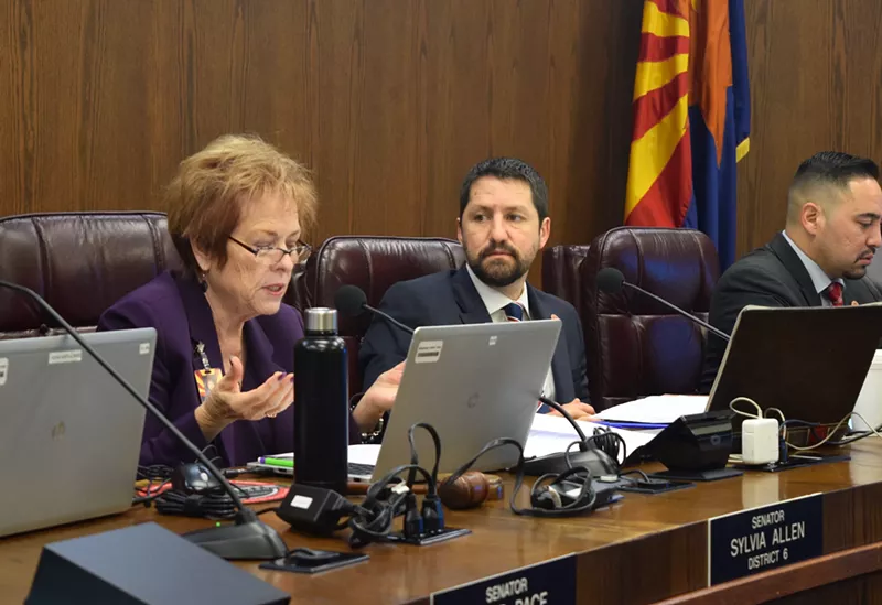 Image: Senator Paul Boyer, center, alongside Senator Sylvia Allen, the chair of the Education Committee. Boyer sponsored a measure to reform Arizona's restrictive English-only immersion law.