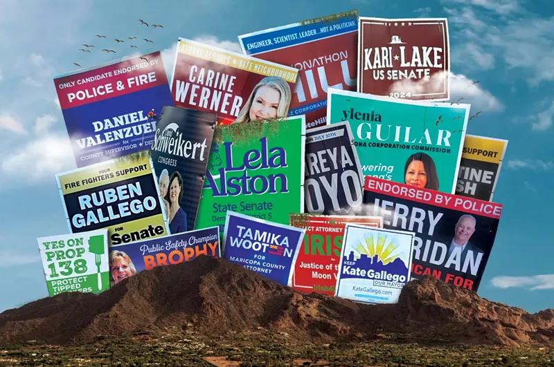 Image: campaign signs covering camelback mountain in phoenix