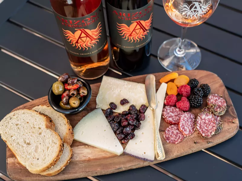 Image: Arizona Stronghold Vineyards' Scottsdale tasting room menu features tapas-style plates and a $35 bottle and board deal.