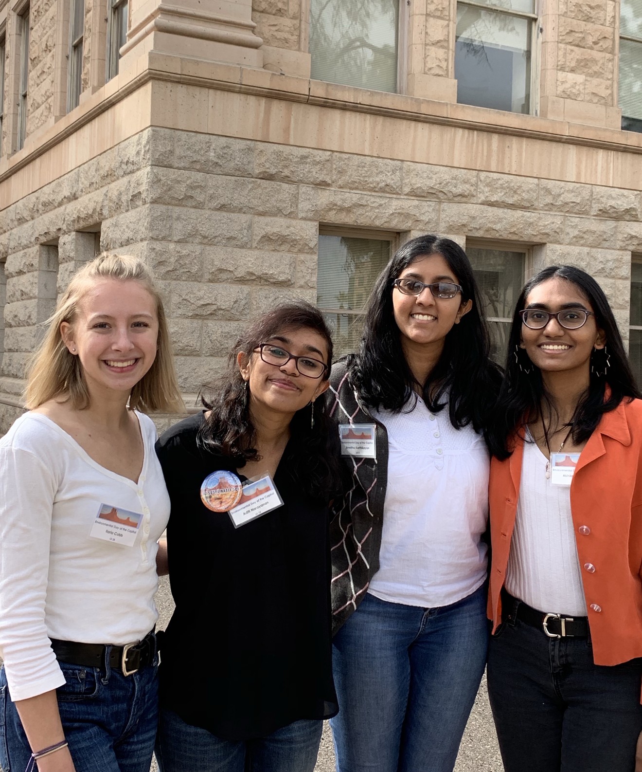 Arizona students at the Capitol earlier this month for Environmental Day. Students like Aditi Narayanan, second from left, are organizing a walkout to demand action on climate change.