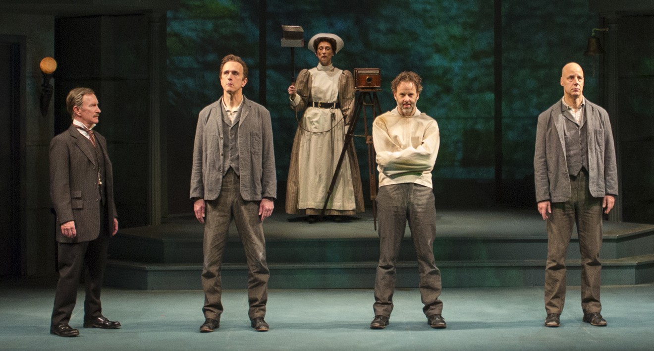 Hamilton Wright, James Michael Reilly, Carrie Paff, Noah Racey, and Remi Sandri in Arizona Theatre Company’s Holmes and Watson.