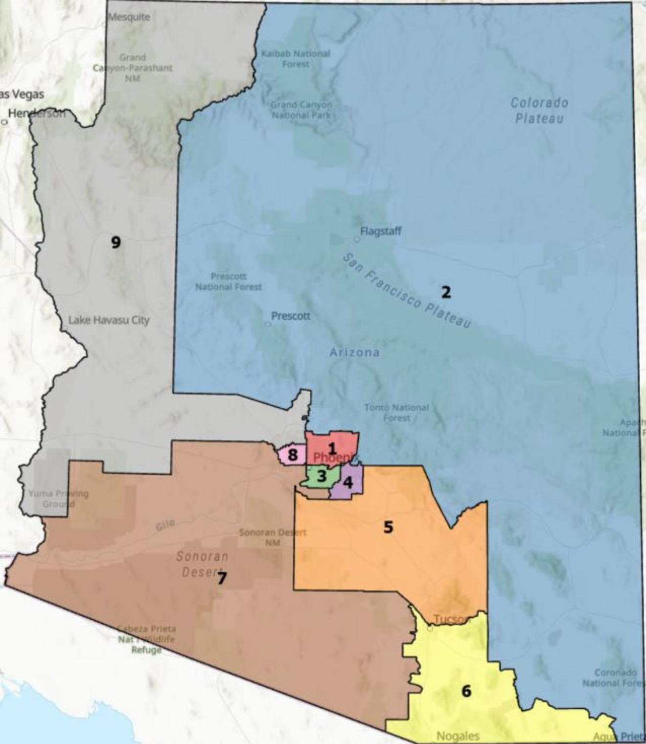 A rendering of the new grid map of Arizona's congressional districts.