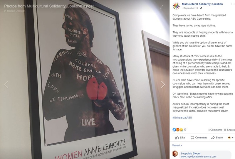 An ASU student group got this photo removed from the university's counseling office after criticizing it as racist and an example of blackface.