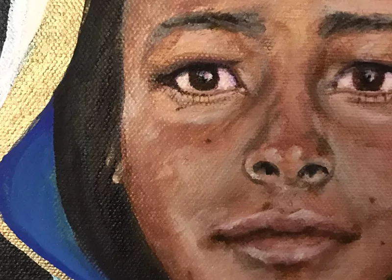 Image: Detail of a painting Diana Calderon created for the "Migrant Stories" exhibit.
