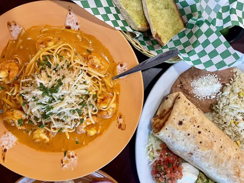 Image: Pasta is an unexpected but welcome addition to the menu at Mariscos Ensenada.