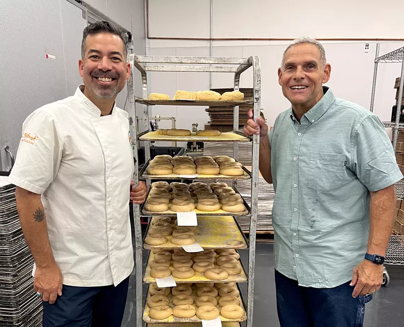 Image: Barrio Bread's Don Guerra and Chompie's Neal Borenstein have teamed up to create a "Sonoran-style" bagel that will be available in Phoenix starting in September.
