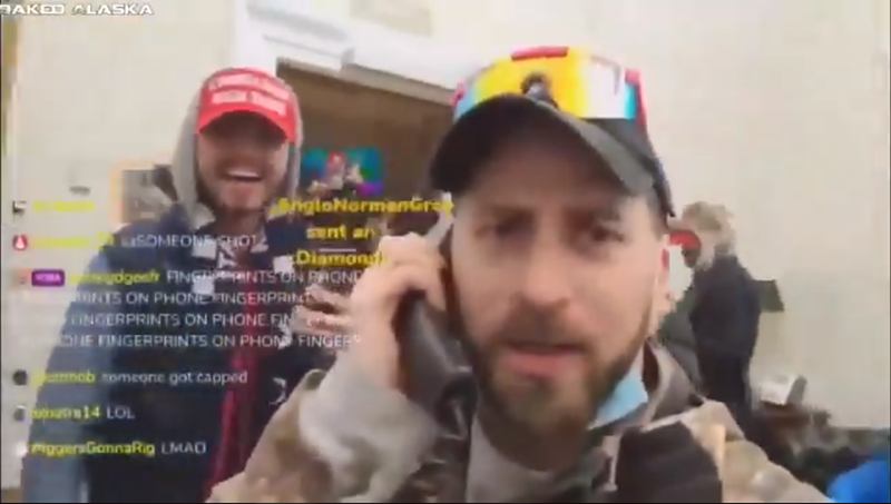 Image: Anthime Gionet, aka Baked Alaska, livestreamed himself inside the U.S. Capitol during the riot.
