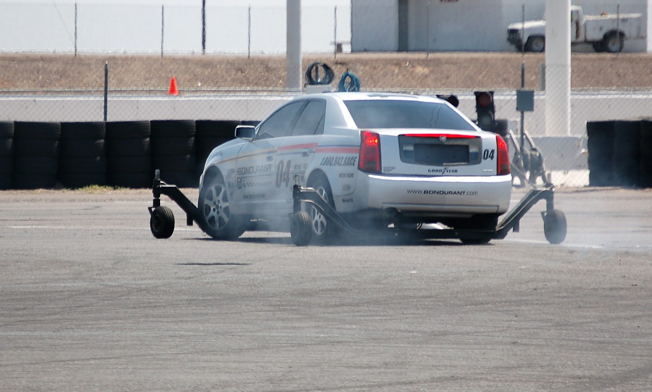 "Skid car" being put through its paces at Bondurant Racing School. The bankrupt school closed its doors on Monday, but only "temporarily," according to a spokesman.