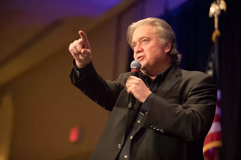 Image: Former presidential chief of staff Steve Bannon speaks at a fundraiser for Republican Senate candidate Dr. Kelli Ward.