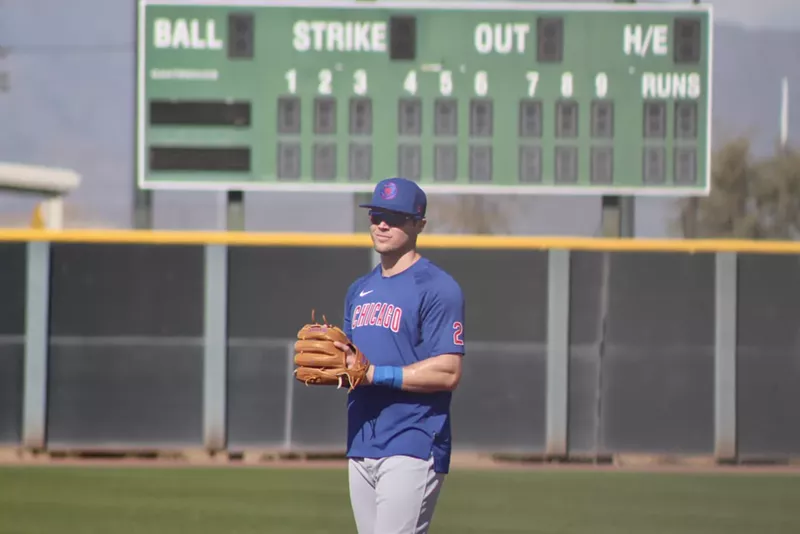 Image: Nico Hoerner during the Chicago Cubs spring training kick-off celebration at Sloan Park on February 20.