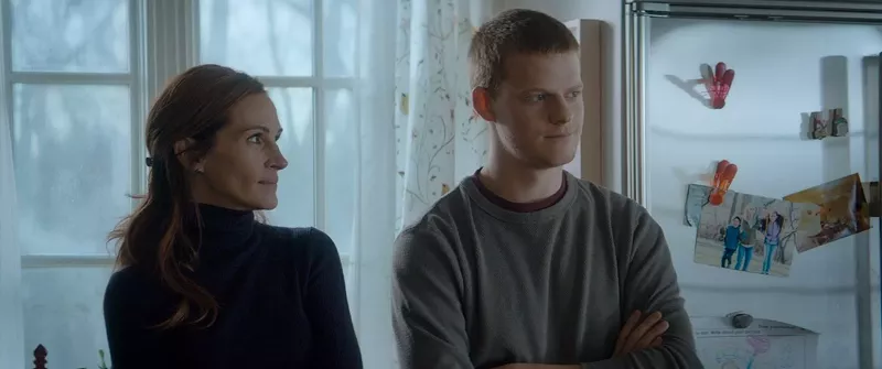 Image: In Ben Is Back, Julia Roberts (left) stars as Holly Burns, an ordinary woman struggling with the return of her teenage son (played by Lucas Hedges) named Ben, who is an addict out from his rehab clinic early by his own choice.