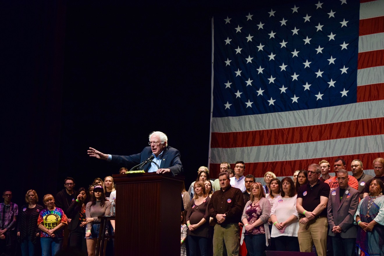 Bernie Sanders addressed throngs of supporters at the Orpheum Theatre on Sunday.
