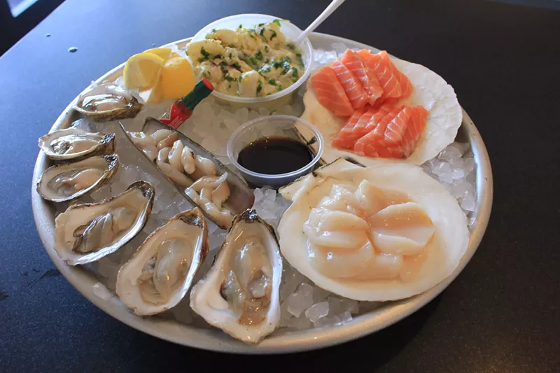 Image: A platter of raw seafood from Nelson's.