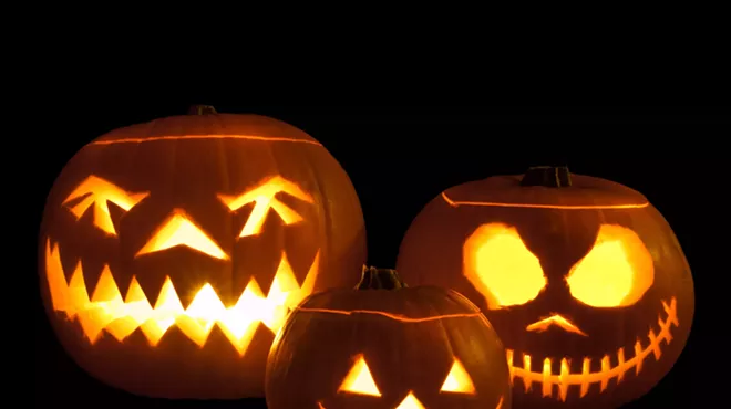 A trio of jack o'lanterns.