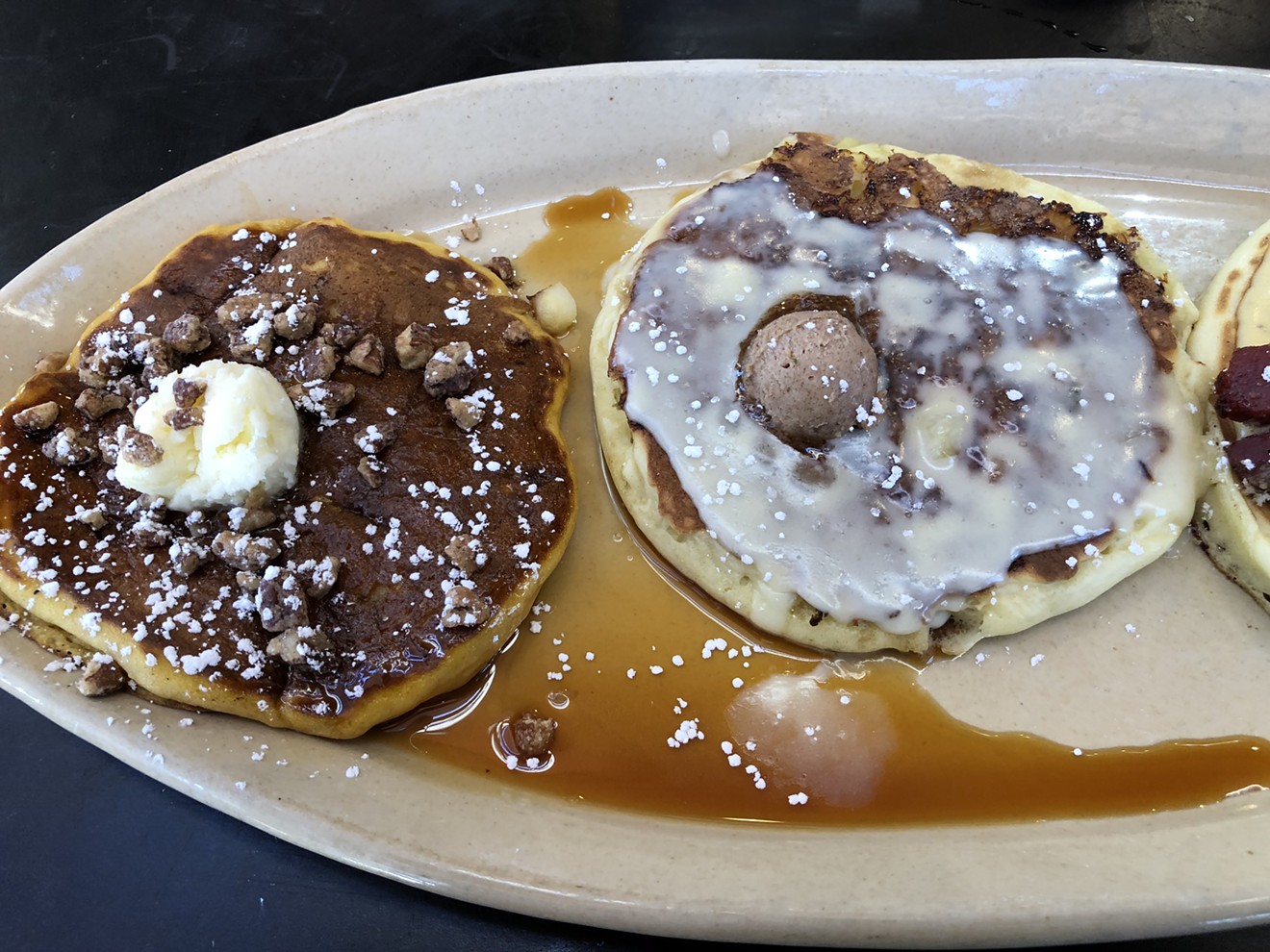 A flight of ... pancakes (two of three pictured).