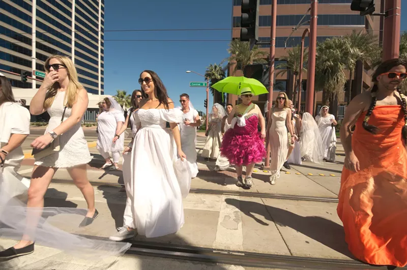 Image: Participants of the Brides of March bar crawl in 2017.