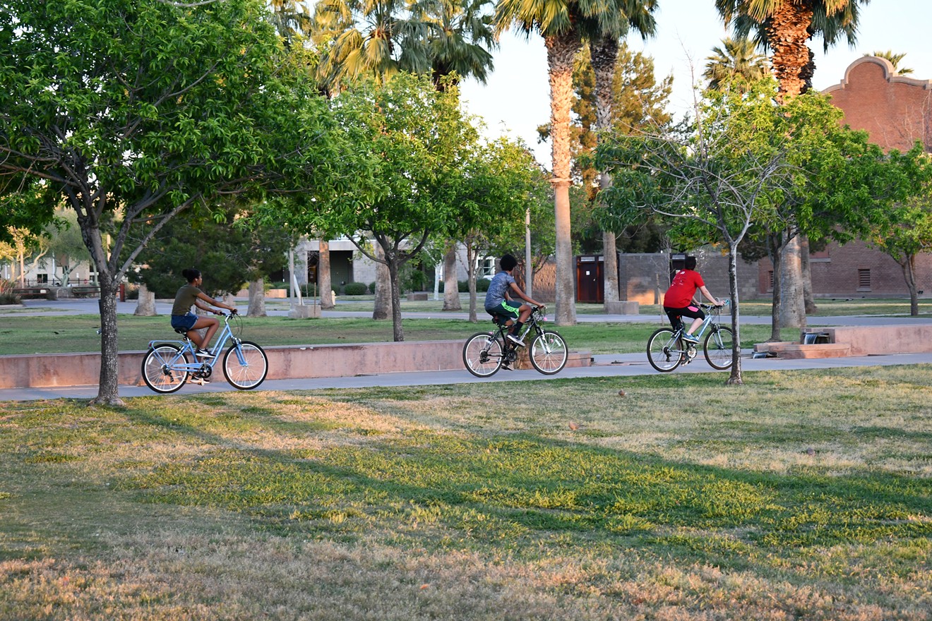 Bicyclists at Steele Indian School Park last weekend.