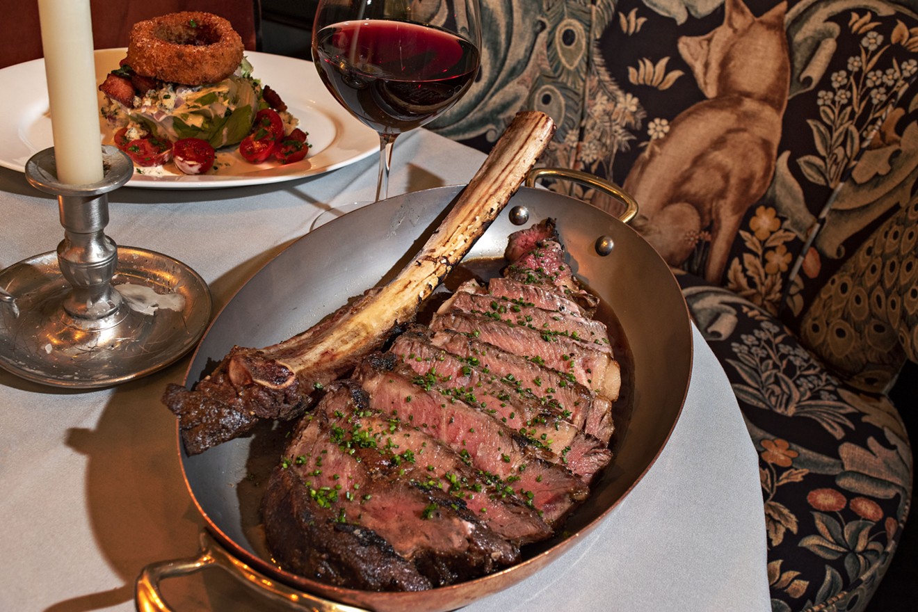 The 40-ounce tomahawk rib-eye is the priciest steak.