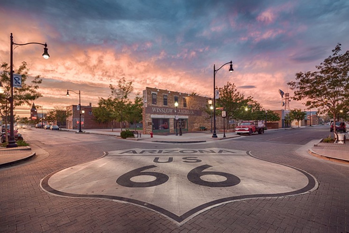 The corner of Second Street and Kinsley Avenue in Winslow, Arizona, is a tribute to the Eagles' "Take It Easy" and Route 66.