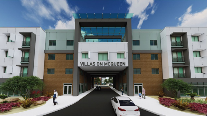 A rendering of an apartment complex