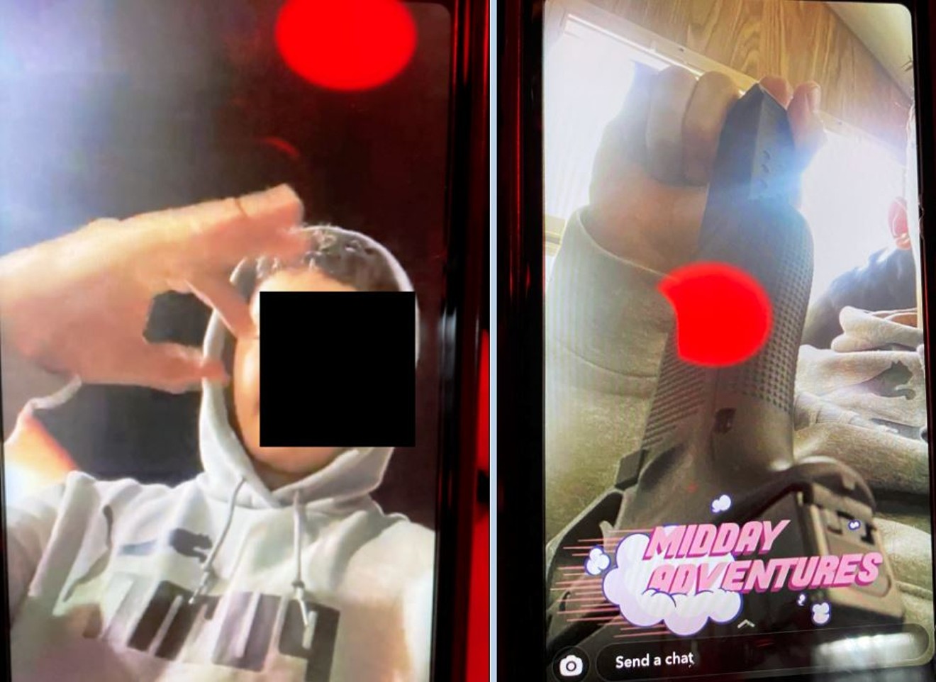 Anthony Cano displayed a common Chandler gang sign and his illegal Glock on Snapchat hours before a police officer shot him. (Cano's face was redacted by Chandler PD).