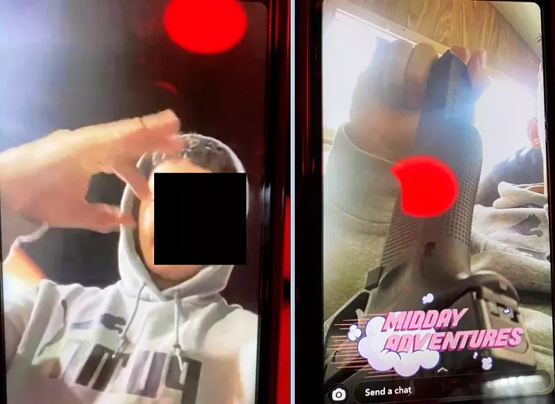 Image: Anthony Cano displayed a common Chandler gang sign and his illegal Glock on Snapchat hours before a police officer shot him. (Cano's face was redacted by Chandler PD).