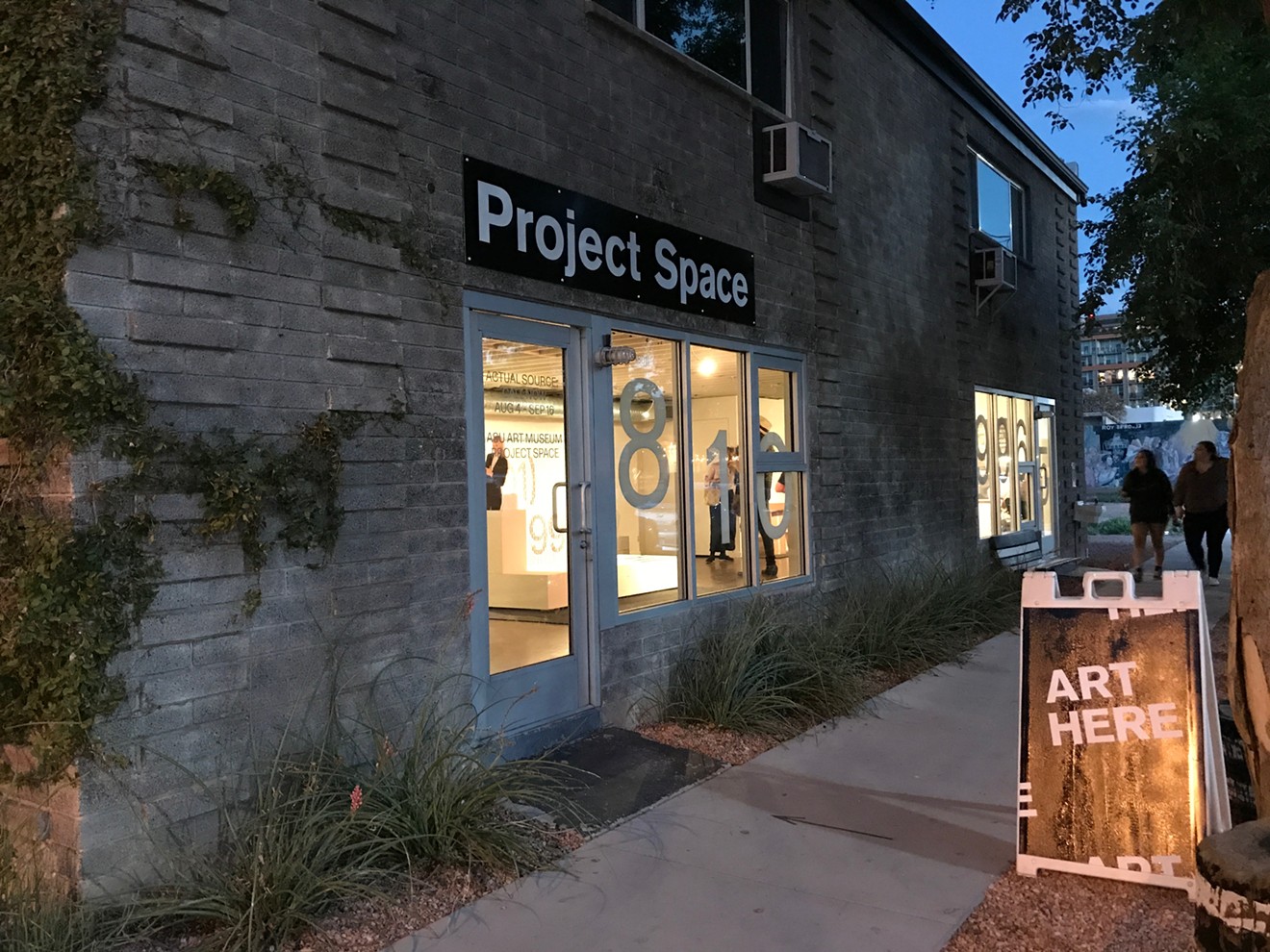 A nighttime view of ASU Art Museum Project Space in Roosevelt Row.